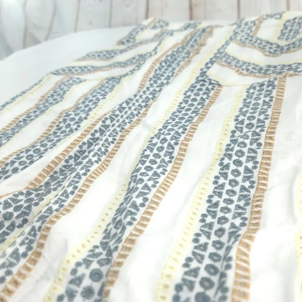 Anthropologie Cream Blue Striped Pockets Buttons Size 4 Pencil Skirt